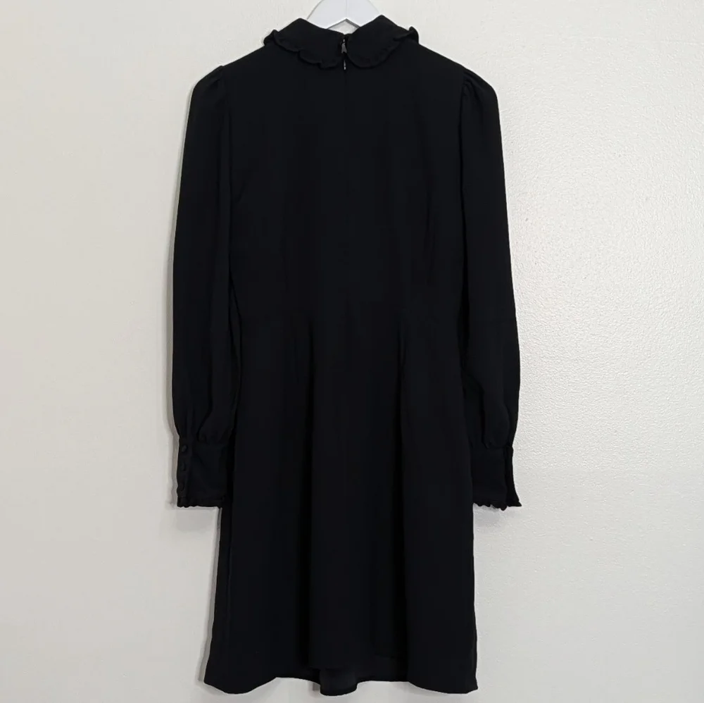 J. Crew Dress 6 Black A Line Ruffle Collared Long Sleeve